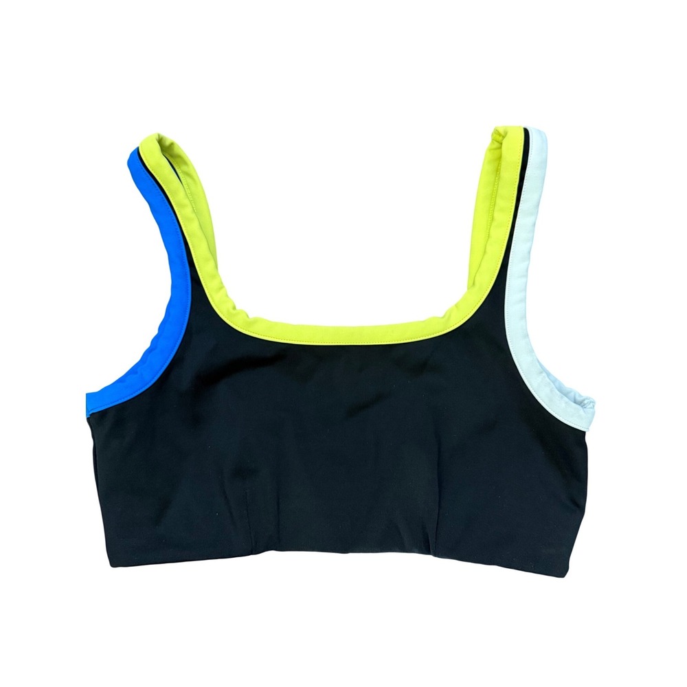 Splits59 Womens XS Black Neon Colorblock Double Strap Scoop Neck Sports Bra